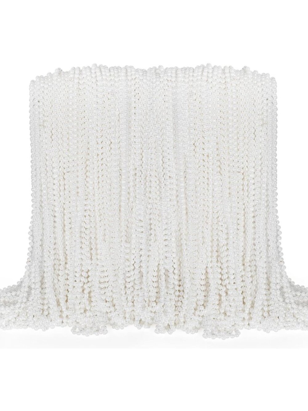100PCS White Mardi Gras Bead Necklaces, 33" Metallic Round Beads for Parties